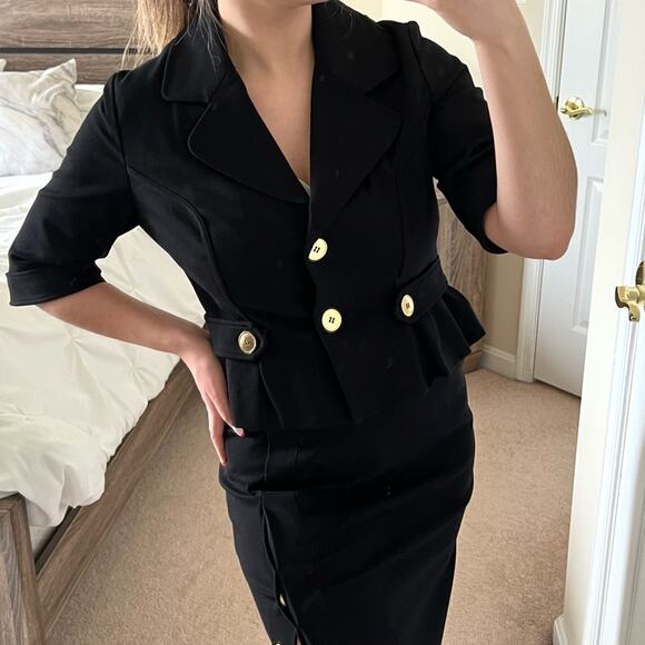 Vintage Retro Black 2-Piece Jacket and Skirt Suit Set 6 Small Career Office - Picture 13 of 13
